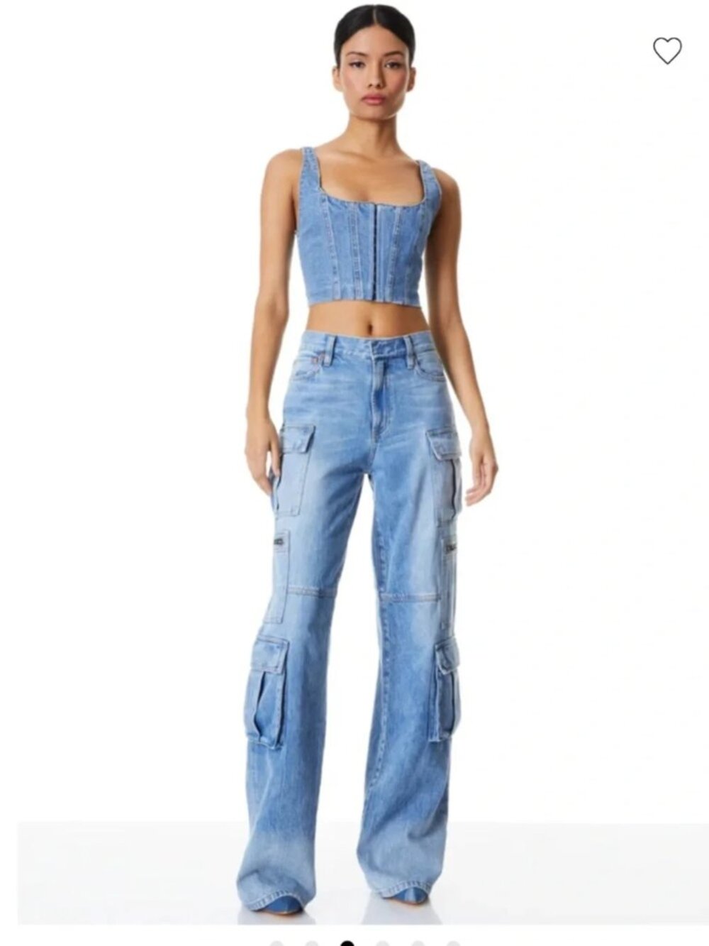 NWT Alice + Olivia Cay Baggy Denim Cargo Jeans in Brea Blue - Size 25